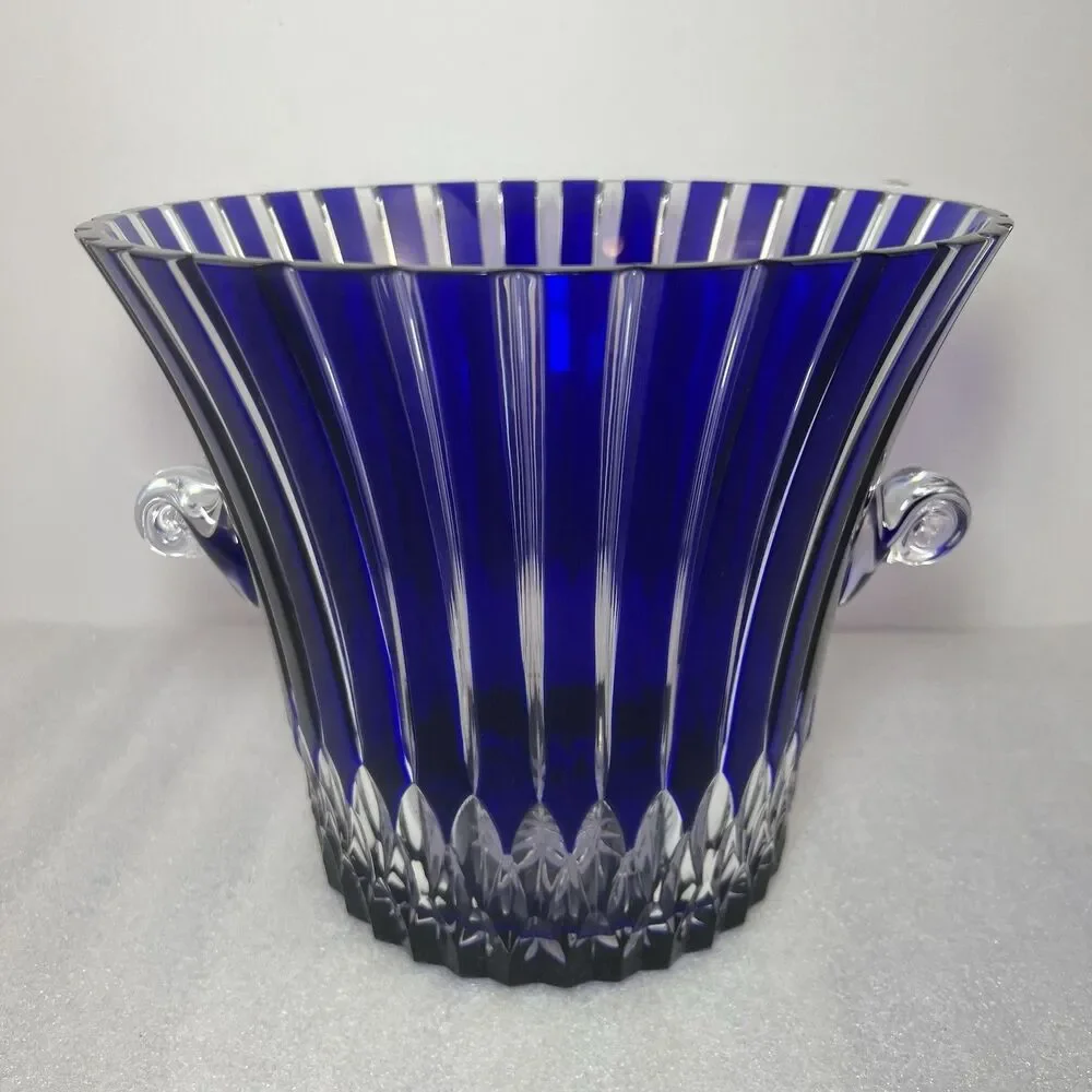 Vtg Ajka Cut-To-Clear Castille Cobalt Blue Hungary 24% Lead Crystal Ice Bucket